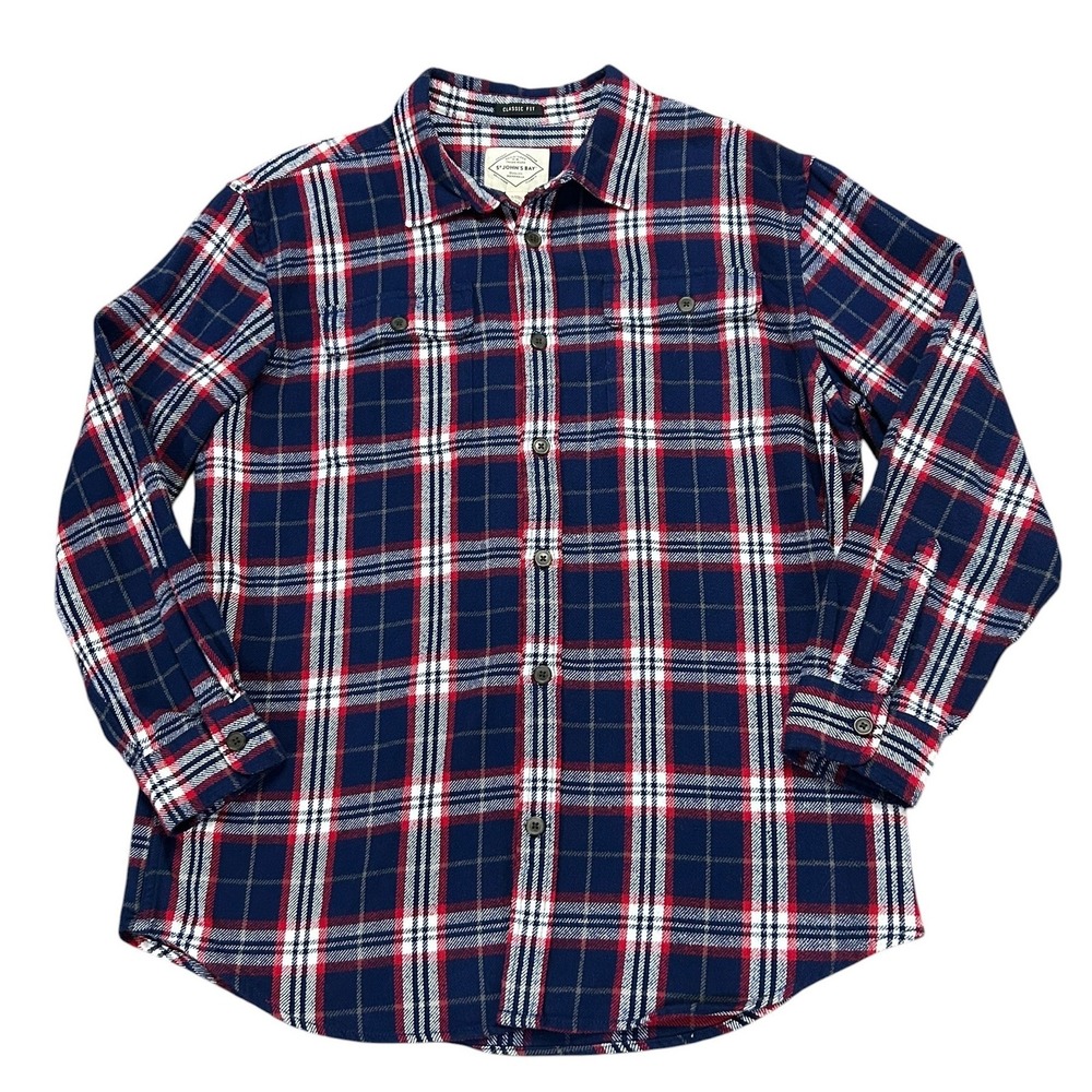 St Johns Bay Blue Red Plaid Cotton Flannel Shirt Lumberjack Workwear Cabin Core